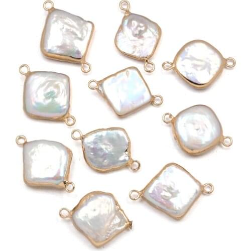 Natural Freshwater Pearl Pendant Square Double hole connector Pendants for Jewelry Making DIY Bracelet Necklaces Accessories