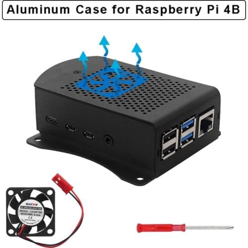 Raspberry Pi 4 Case Aluminum Alloy Box Metal Shell Black/Green Hanging Bracket with Cooling Fan for Raspberry Pi 4 Model B