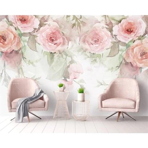 Beibehang Custom wallpaper small fresh rose flower watercolor hand painted fashion modern tv background wall 3d wallpaper mural