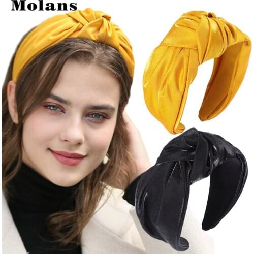 MOLANS Glossy Satin Headbands Women 5cm Wide Knot Hair Bands Headwrap 202o Shiny Knotted Headband Hair Hoop for Girls Headwear