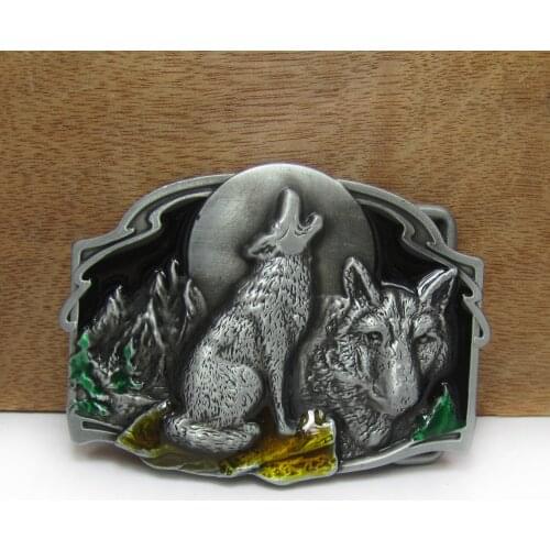 BuckleClub wholesale zinc alloy western wolf head jeans gift belt buckle for men FP-02515 pewter finish 4cm width loop