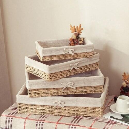 Handmade Rattan Storage Baskets Picnic Basket For Bread Fruit Food Desktop Sundries Storage Box Bathroom Cosmetic Organizer