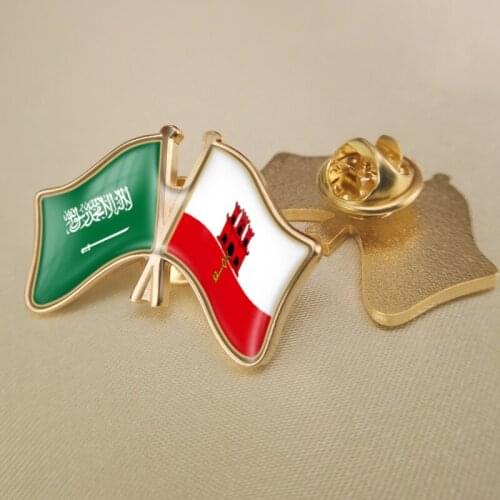 Saudi Arabia and Gibraltar Crossed Double Friendship Flags Lapel Pins Brooch Badges
