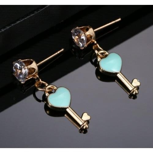 TianBo Fashion Blue Heart Earrings Night Club Personality Jewelry Hip Hop metal Key Stud Earrings For Women