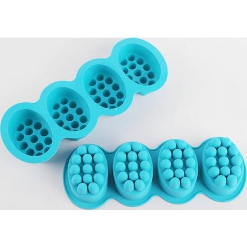 4 Grids Durable 3D Handmade Silicone Soap Mold Soap Form for Massage Therapy Soap Bar DIY Oval Shape Soaps Resin Crafts