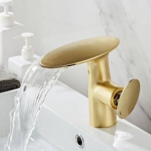 Bathroom Basin Faucet Brush Gold/White/Black/Chrome Brass Unique Design Sink Mixer Tap Hot and Cold Water Waterfall Basin Faucet