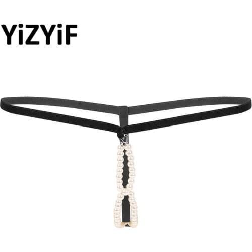 Men Jockstrap G-String Thong Crotchless Artificial Pearl Elastic Waistband O-Ring T-back Lingerie Sexy Thong Gay Men Underwear