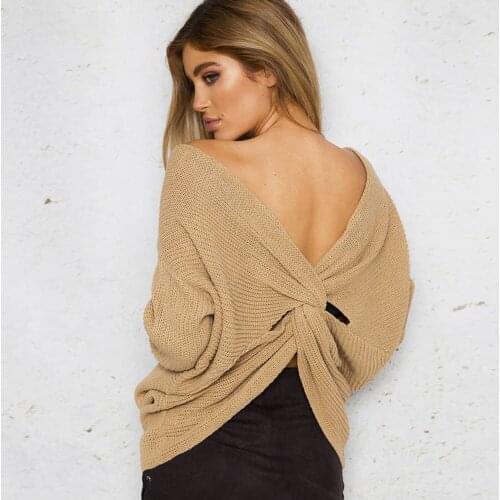 Womens New Autumn Winter Sweaters And Pullovers Ladies V-Neck Criss-Cross Sexy Knitted Sweaters Casual Fashion Tops