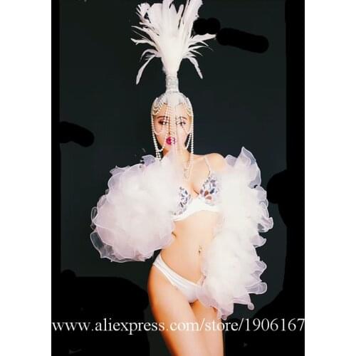 Nightclub Bar KTV Biniki Dance Suit Female Singer DJ DS Party Stage Performance Clothes With Feather Headwear Performer Outfit