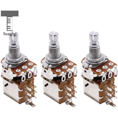 Tooyful 3 Pcs A500K Electric Guitar Bass Push Pull Switch Control Potentionmeter 18mm Shaft Guitar Parts