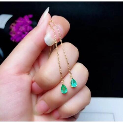 Natural green emerald gem drop earrings 925 silver Natural gemstone Ear line women Simple water drop for party gift fine