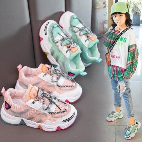 Spring 2021 New Childrens Sports Shoes Girls' Net Leisure Running Shoes Rainbow Soled Soft Soled Shoes
