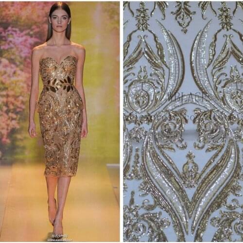 High Quality 7colors Sparkly Mesh Lace Sequin Fabric Gold/pink/blue/green Sequin Fabric For Clothes/Events Christmas Decoration