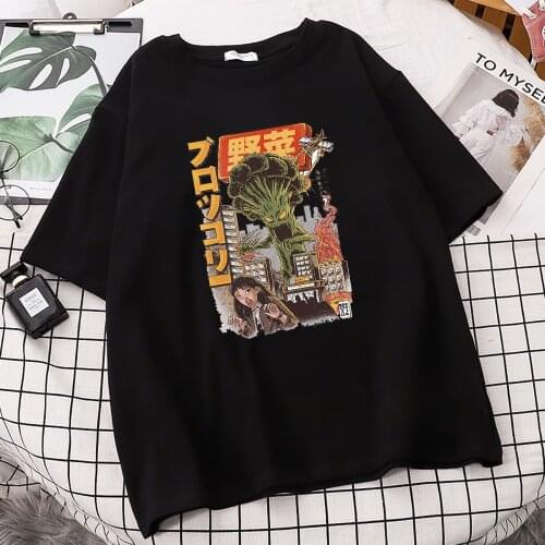 Funny Japanese Vegetable Monster Print T Shirt Men Japan Element T-shirt Mens High Quality Cotton Harajuku Streetwear Tshirts