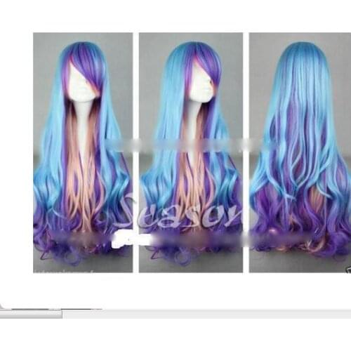 Zhaoxia++078272@Q8@* ++New Cosplay Cos blue /purple /pink mixed long curly wig