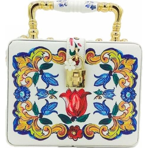 European and American Womens Bags Printed Small Square Bag Ceramic Wrist Handbags 2020 New Luxury Lock Shoulder Messenger Bags