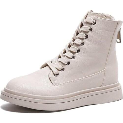 Womens Martin boots British wind high shoes wild breathable spring/autumn single boots fashion soft leather straps womens shoes