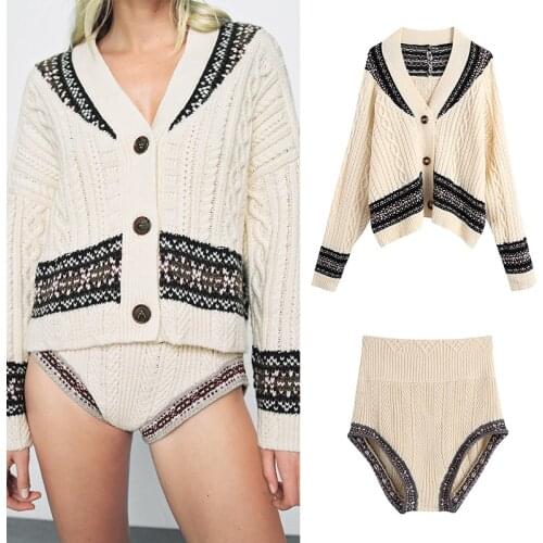 Womens Sweaters Za Vintage V-Neck Loose Knitted Winter Cardigans Mujer Long Sleeve Wool Stylish Outwears Mujer Thick Cardigans