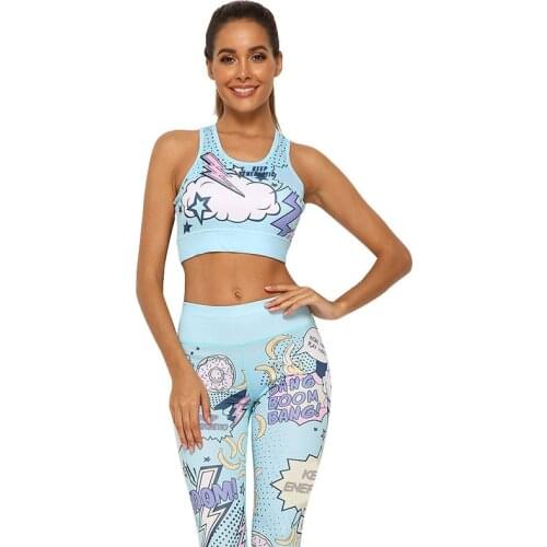 Women Cartoon Printing Comic Running Yoga Suits Sportswear High Waist Fitness Pants Harajuku Sports Set Gym Workout Clothes E11