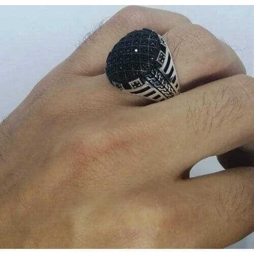 925 Sterling Silver Ring For Men Black Ring Marcasite Stone Gift For Him Mens Rings Real Pure Silver - Turkish Jewelry