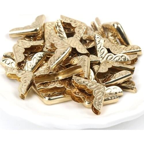 40Pcs Gold Metal Book Corner Trilateral Albums Menus Folders Flower Printed Protectors Decor Supplies 15x15x3mm