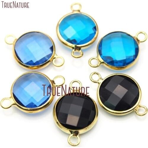 10Pcs Black Glass Crystal Double Bail Pendant Bezel Setting Gold Faceted Round Shape Double Bail Pendant Sale 13mm PC15423