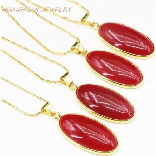 16x35mm Necklaces & Pendant Natural Stone Jades Beads Stainless Steel Oval Pendants Chain Charms statement Women Jewelry B3347