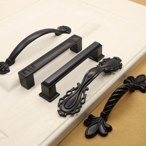 2 pcs Black Finish Piano Black Hardware Collection European Style Garden Cabinet handle Cabinet Knob Door Pull