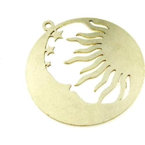 Brass earring charm Brass sun moon star pendant 32x30x0.7mm raw brass celestial findings -2pcs R1480