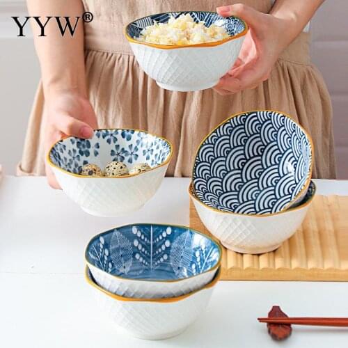 Japanese Style Bowl 5 Inch Ceramic Rice Bowl Blue And White Vintage Hand Painted Home Breakfast Bowl 350ml Kitchen Accessories