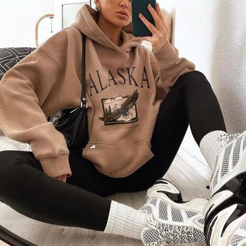2021Spring Women Sweatshirts Vintage Streetwear Letter Printed Hoodies Plus Size Back To The Basics Loose Sweatshirt with Fleece