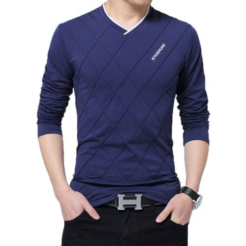 2020 Mens Stylish T-shirt Fashion long sleeve t shirt men V Neck Fitness T-shirts male Tops & Tees Shirt Homme Custom Tshirt