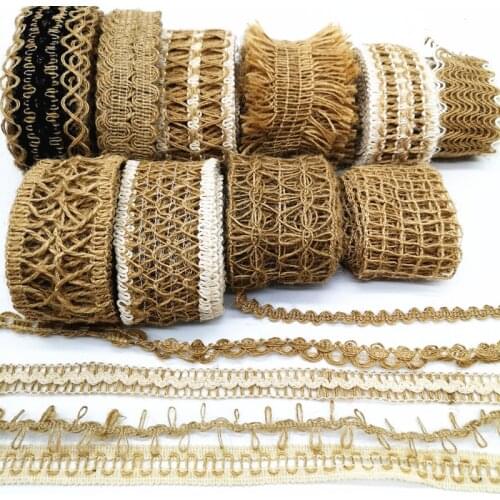 3 yards Natural Jute Burlap Hessian Jute Ribbon Twine Flower Pattern Wedding Party Supplies Burlap Ribbon DIY Burlap Rope Craft