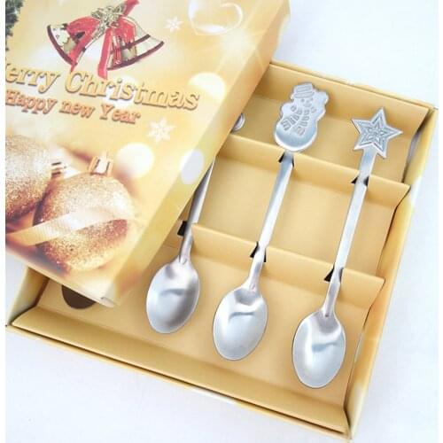 4pcs/Set Snowman Tree Kids Drinking Tea Scoop Stainless Steel Christmas Tableware Coffee Spoons Ice Cream Dessert Spoon