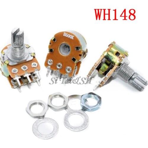 5pcs B1K B2K B5K B10K B20K B50K B100K B500K B1M 6Pin 15MM Shaft WH148 Potentiometer 1K 2K 5K 10K 20K 50K 100K 500K 1M