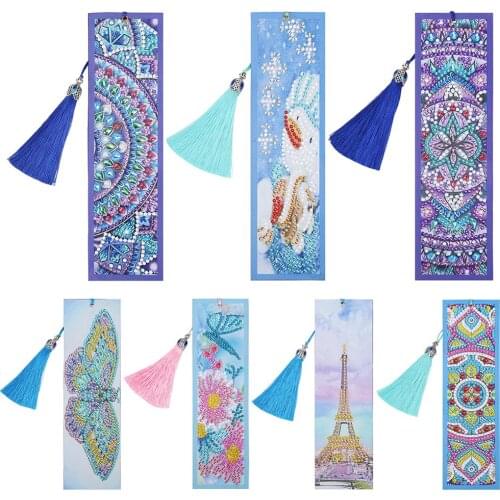 5D DIY Special Bookmark Shaped Diamond Painting Leather Diamond Embroidery Craft Tassel Book Marks for Books Christmas Gifts