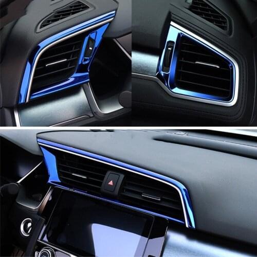 Auto Car Styling For Honda Civic 10th 2016 2017 Stainless Steel Center Console Outlet Frame Covers Stickers Accessories