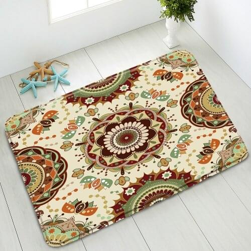 Bohemian Mandala Non-Slip Bathroom Mat Indian Ethnic Style Flower Bedroom Kitchen Entrance Doormat Rug Absorbent Carpet Washable