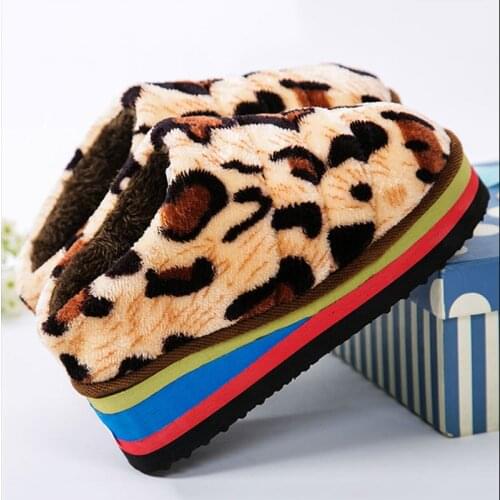 Winter Ladies Indoor Outdoor Home Shoes Cotton Shoes Many Styles Leopard Warm Nonslip High Heels Thick Bottom Wedge Couple Boots