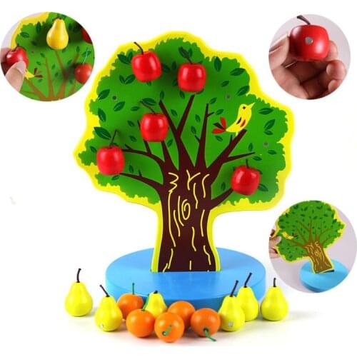 Wooden Education Toys Kids DIY Magnetic Apple Christmas Math Tree Montessori toy for Baby Early learning Puzzle Toy Teachin Aids