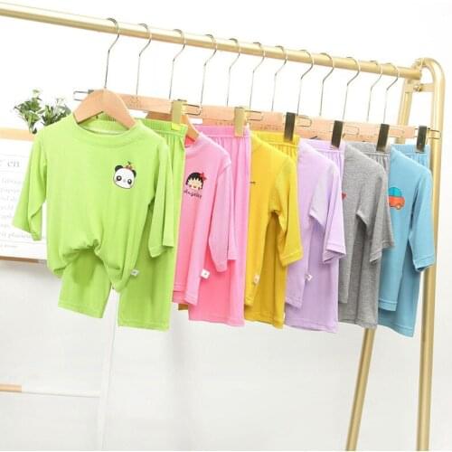 Childrens Pajamas Summer Thin Cotton Home Short-Sleeved T-shirt Suit Baby Air-conditioned Clothing Kids Pajamas