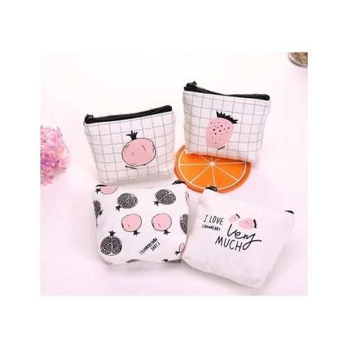 By dhl or ems 500pcs Korean simple canvas coin purse female solid color students girls cartoon strawberry card case