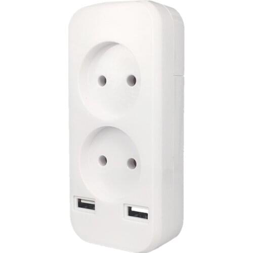 European standard two-position socket with dual USB ports, 5V 2A output,1 to 2 ways Eu Conversion Plug