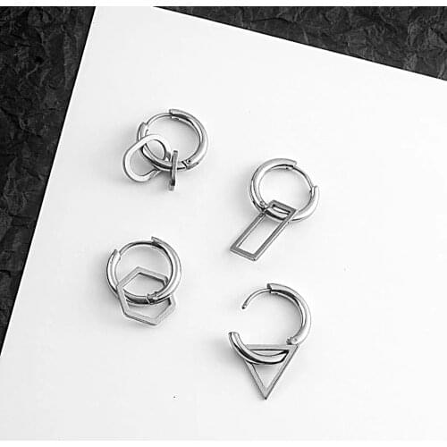 Hip hop Fashion Ellipse Rectangle Triangle Hexagon Women Hoop Earring Men Jewelry Pendant Earring Drop Earring