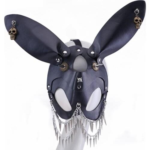 Halloween Leather Steampunk Mask Cool Rivets Rabbit Ears Carnival Masks Cosplay Party Gothic Face Mask Costume Props Ladies