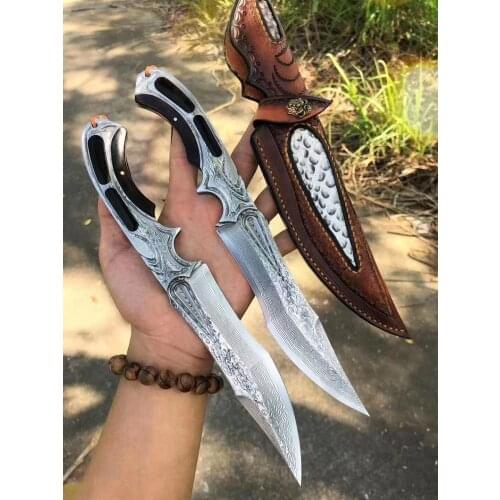 Full Tang 108 Layer Damascus Steel blade ebony wood handle straight knife camping survival outdoors hunting Knife EDC tool