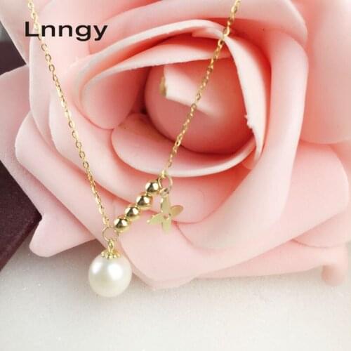Lnngy 18K Yellow Gold Pearl Bracelet Natural Freshwater Pearl Beads Bracelet Four Leaf Lady Gift Engagement Anniversary Love