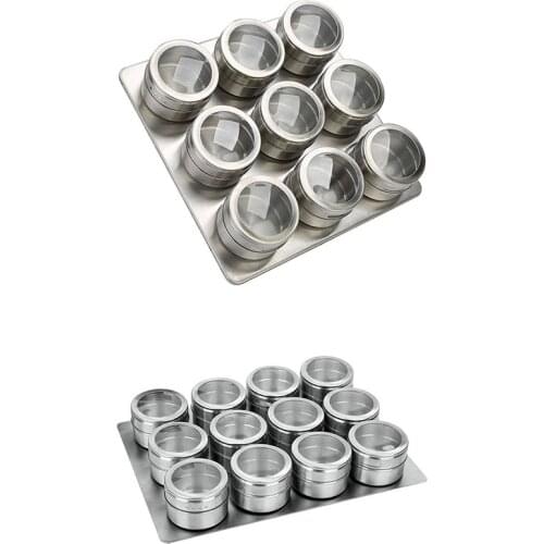 Magnetic Spice Jars Set Stainless Steel Salt and Pepper Shakers Spice Rack Seasoning Box Condiment Container