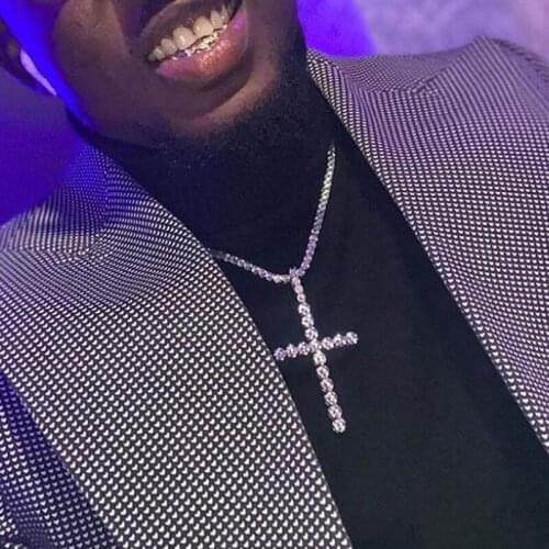 Fashion trend cross charm pendant with bling 5A cz tennis chain paved hip hop necklace jewelry for women rock necklaces