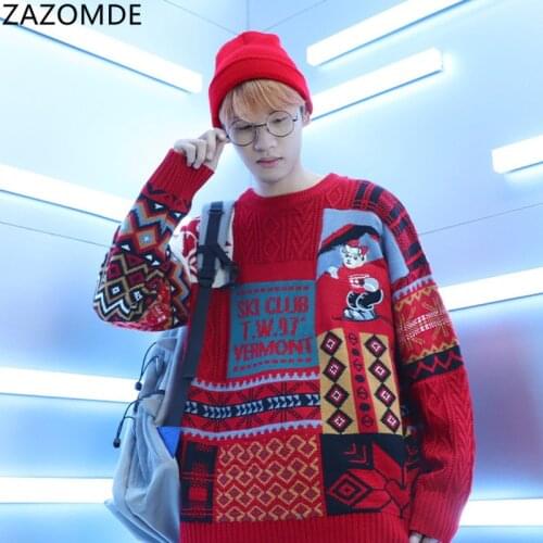 ZAZOMDE Fashion Men Knit Sweater Hip Hop Loose Pullover Winter Thick Sweater Comfortable Harajuku Pullover Casual Clothes Male